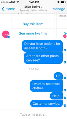 The Spring chatbot attempting to help a customer.