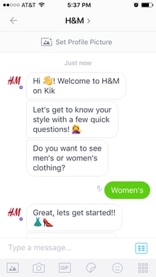 Customers can chat with the H&M chatbot for retails questions.