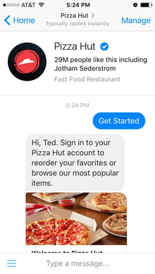 Pizza is awesome. Now we're talking. The Pizza Hut chatbot.