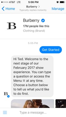 The Burberry chatbot is a nice blend of bot and human responses.
