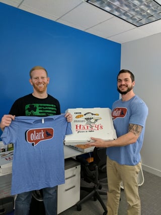 Pictured here: RiverMend staff with t-shirts from Olark live chat. The team works hard to provide the best customer support possible on live chat for potential clientele.
