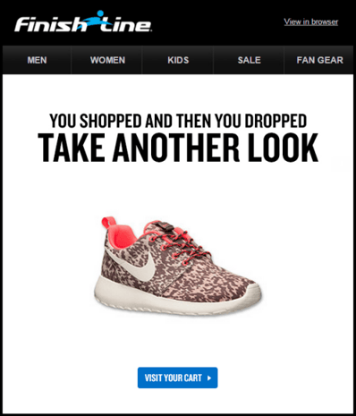 Finish line has an effective cart abandonment email system.