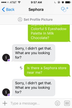 Ultimately the Sephora messenger bot was not able to help us make a purchase.