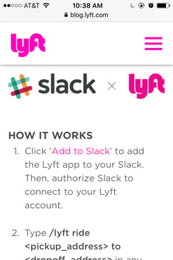 The Slack and Lyft bot integration.