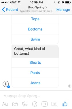 You can shop for clothese in the Spring bot for Facebook Messenger.