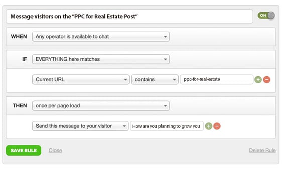 How to create an Olark targeted chat rule.