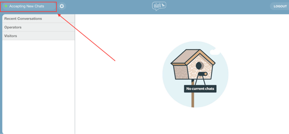 Be sure to switch from "Not Accepting New Chats" to "Accepting New Chats" when your'e ready to start talking to customers.