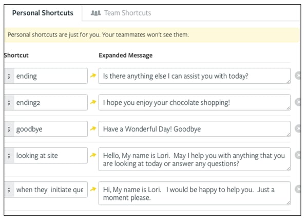 Examples of Responses for Live Chat