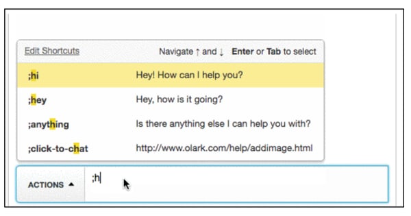 Canned responses appear in a menu above the chat textbox when an agent begins typing a Shortcut. 