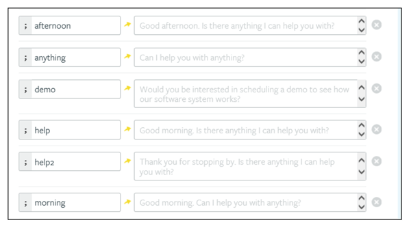 Live chat canned response examples from Systems4PT.