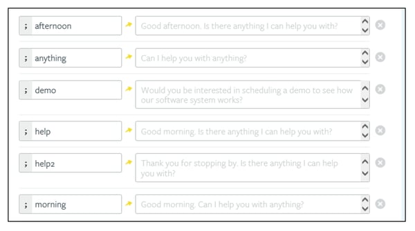 Live chat canned response examples from Systems4PT.